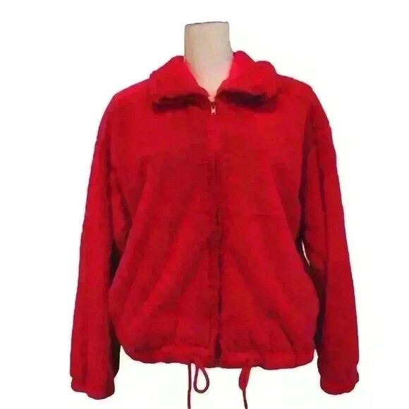 Paper Crane Tomato Red Faux Fur Zip-Up Jacket – Size Medium (Y2K Vibes) - Picture 1 of 9